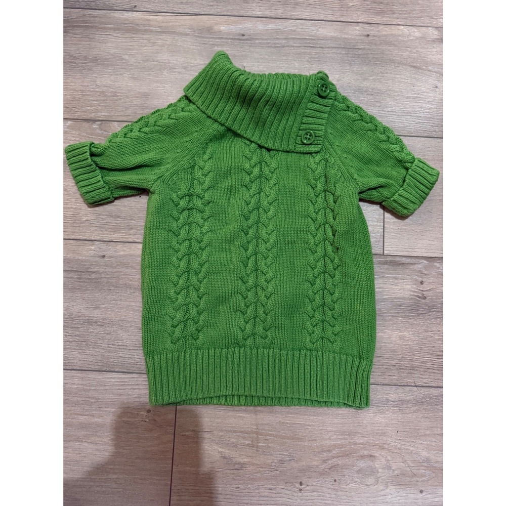 Gymboree Girls Green Cable Knit Short Sleeve Sweater Shawl Collar XS 3-4